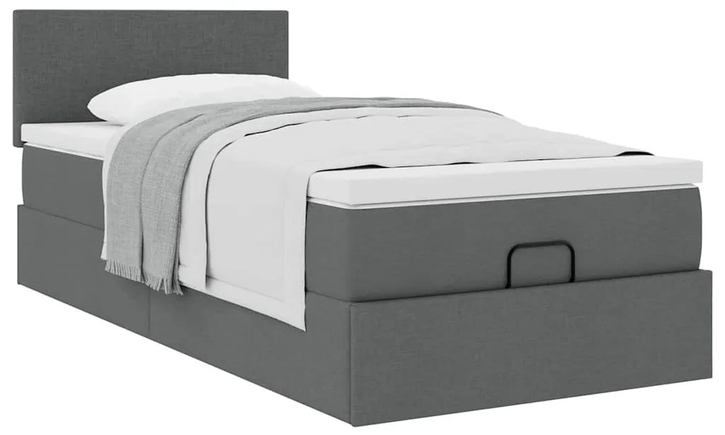 Estrutura cama otomana colchão 80x200 cm tecido cinzento escuro