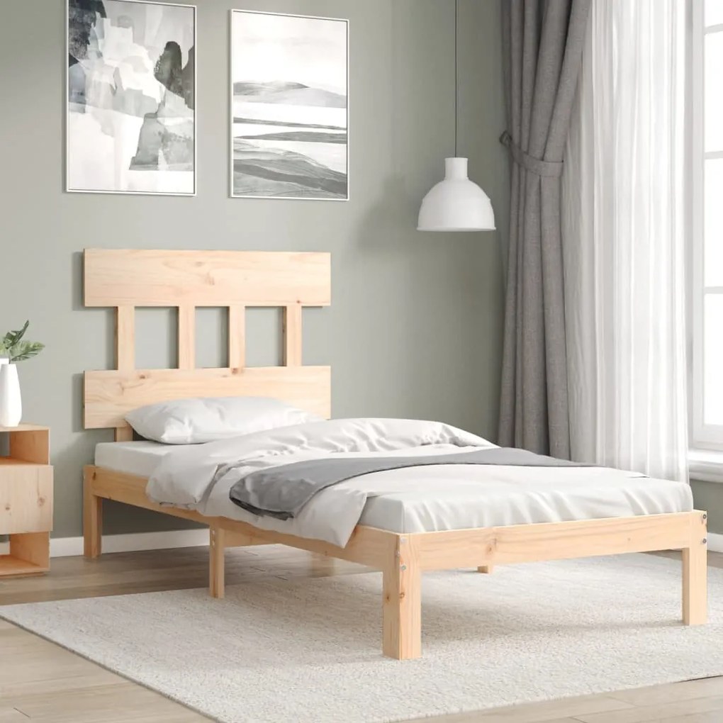 vidaXL Estrutura cama de solteiro c/ cabeceira madeira maciça