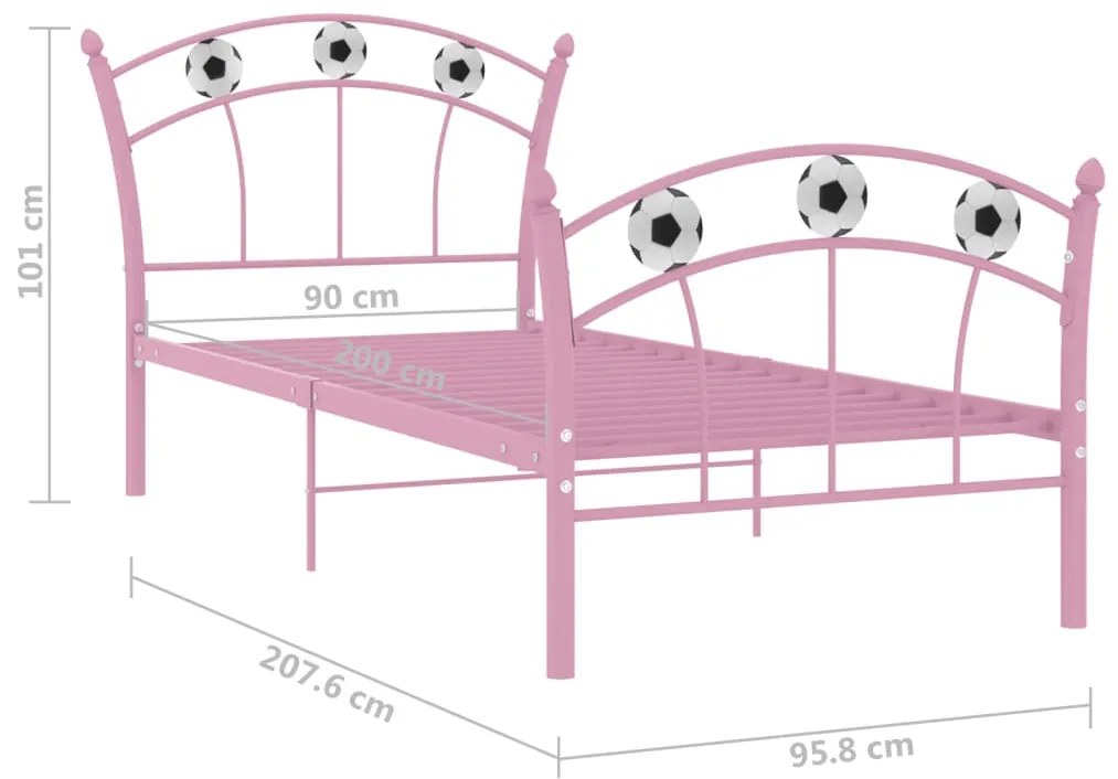 Estrutura de cama com design de futebol 90x200 cm metal rosa