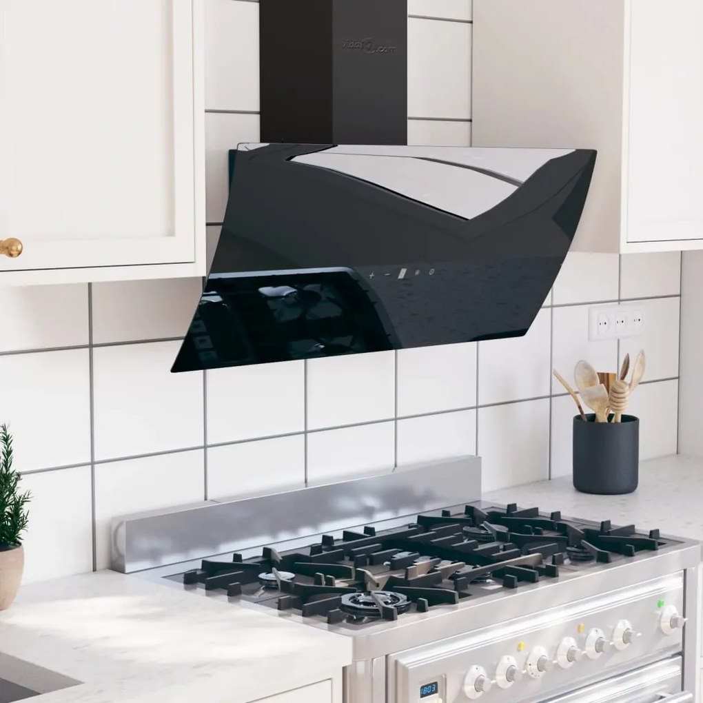 vidaXL Exaustor de parede 90 cm aço e vidro temperado preto