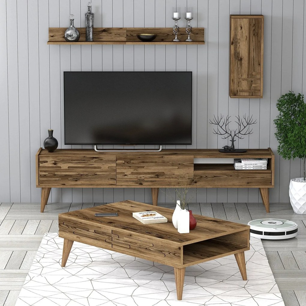 Conjunto de Mobiliário de Sala Valensiya – Nogueira – TV Stand 180x35x