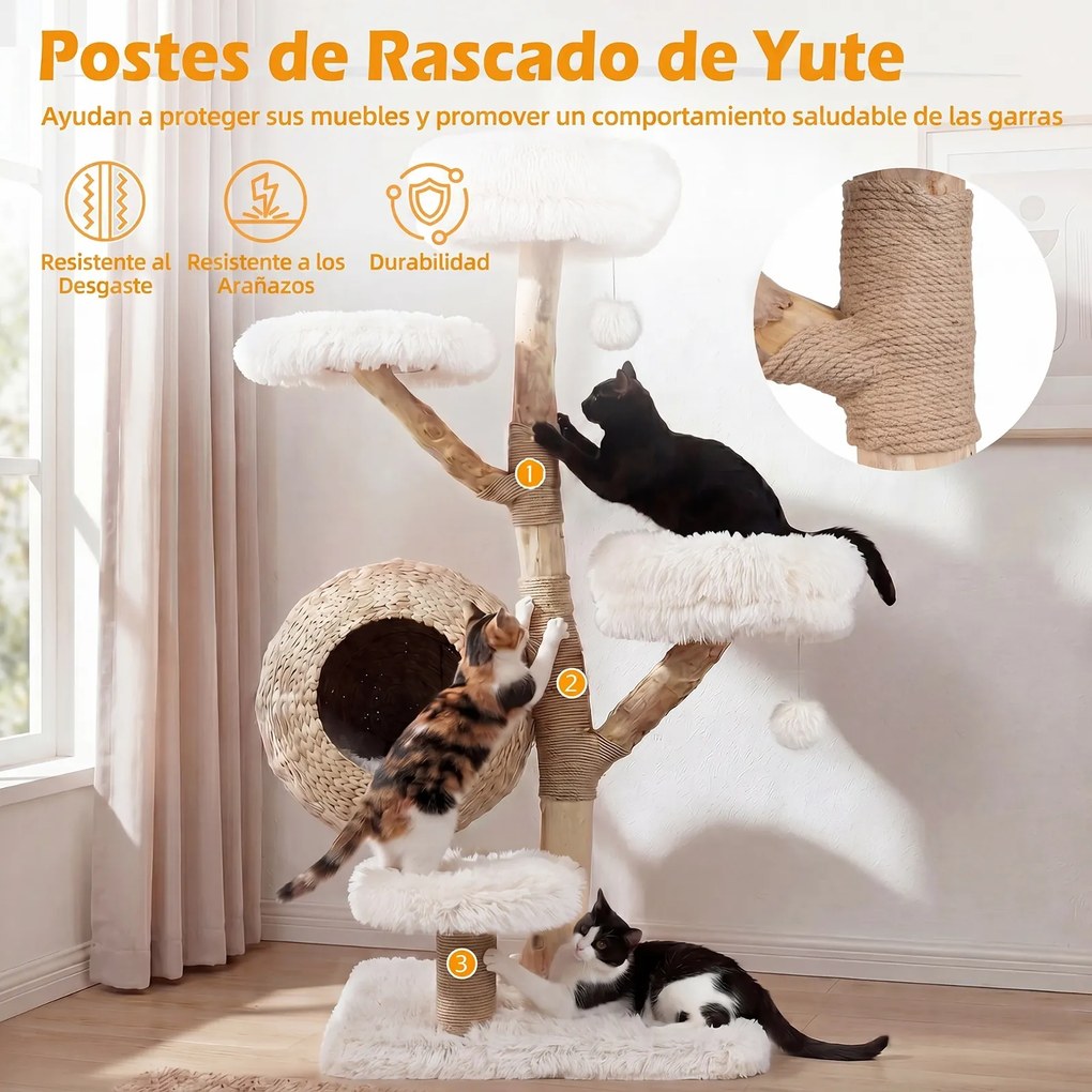 Árvore para Gatos, 59 x 59 x 134 cm, 5 Níveis com Casota, Branco