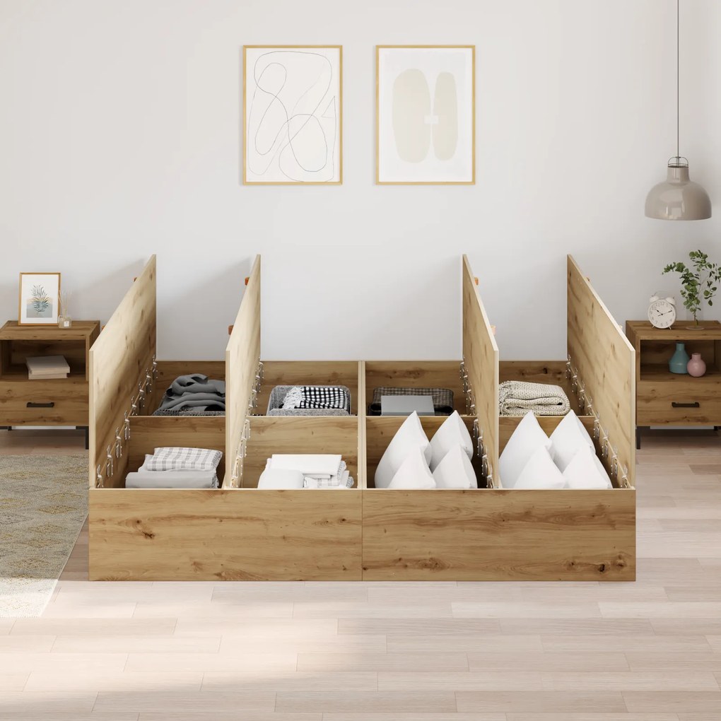 Cama com Arrumação vidaXL em Carvalho Artisan 200x200 cm