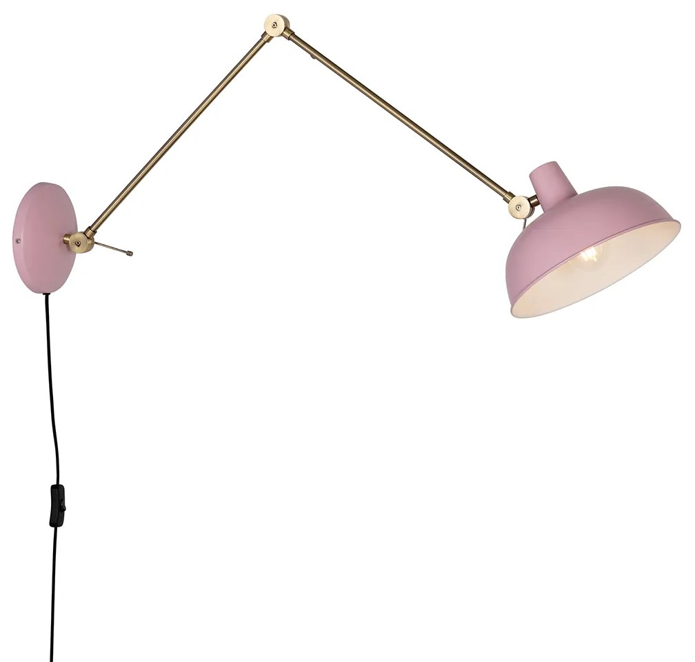 Candeeiro de parede retro rosa com bronze - Milou Retro