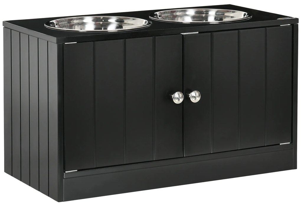 PawHut Comedouro Elevado para Cães com 2 Tigelas de Aço Inoxidável e Espaço de Armazenamento Oculto 60x30x35,5 cm Branco | Aosom Portugal