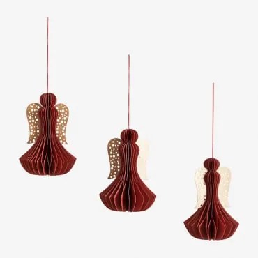 Pack De 3 Enfeites De Natal Em Papel Ceriba Romã Vermelha - Sklum