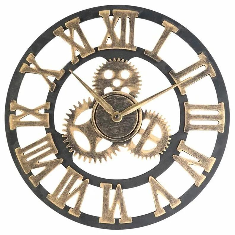 Relógio de Parede DKD Home Decor Preto Dourado Engrenagens Madeira MDF (45 x 4.5 x 45 cm)