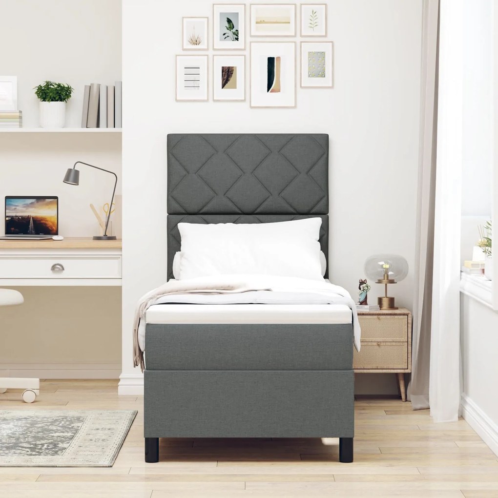 Cama Box Spring com Colchão Cinza Escuro 80x200 cm Tecido