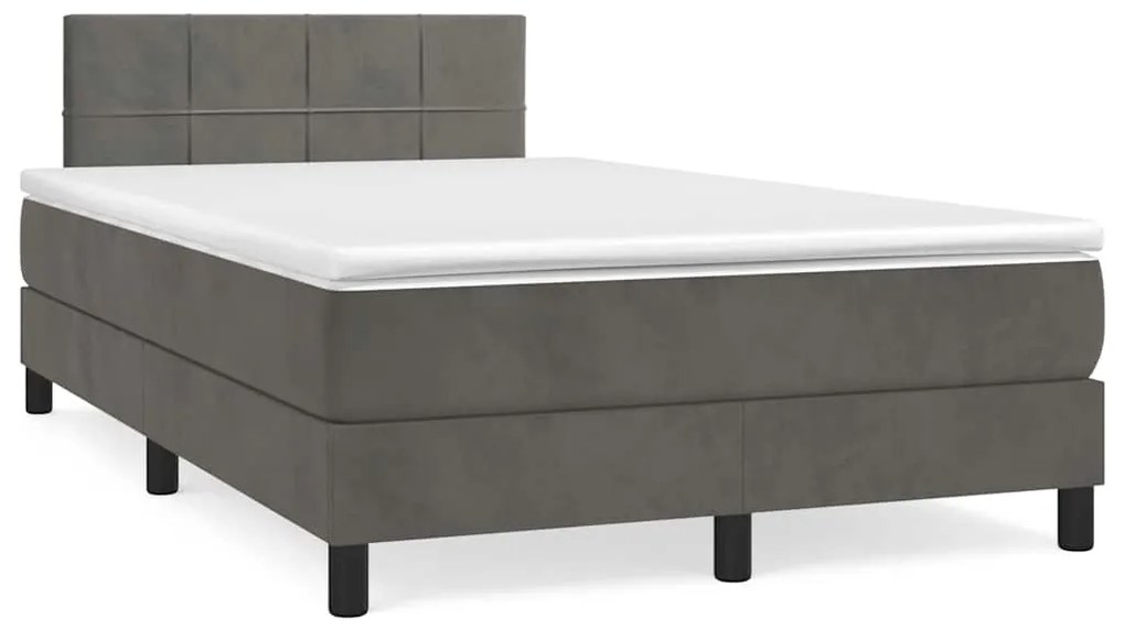 Cama box spring colchão LED 120x190cm couro artif. cinza-escuro