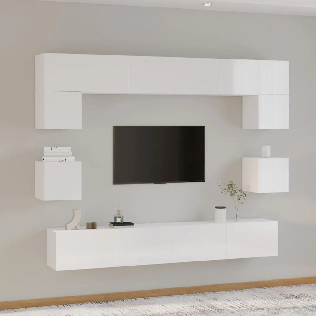 vidaXL 8 pcs conjunto móveis de TV madeira processada branco brilhante