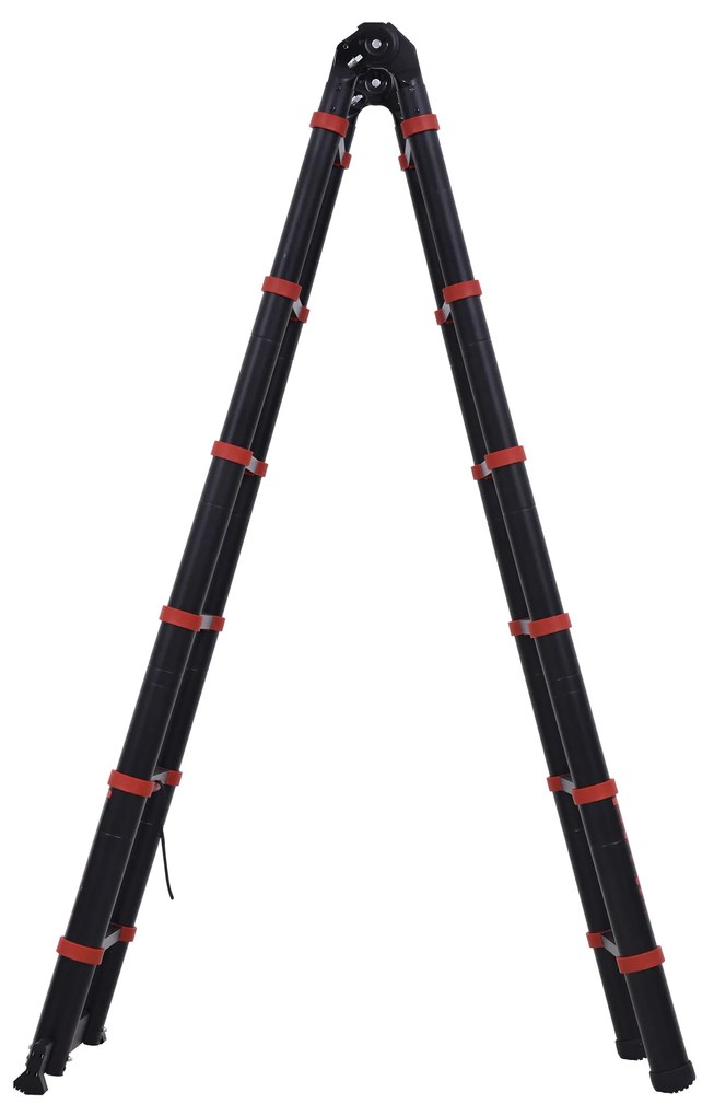 HOMCOM Escada telescópica multifuncional de alumínio de 3,8M 2 formas Estrutura de escalada portátil interna Externa Doméstica, preta