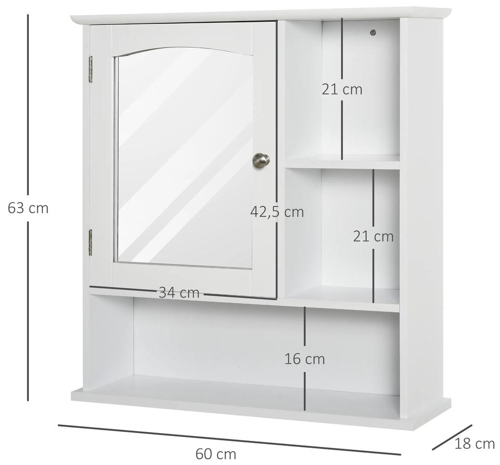 Gabinete de banheiro com grande espelho com prateleira ajustável interna e prateleiras abertas 60x18x63 cm Branco