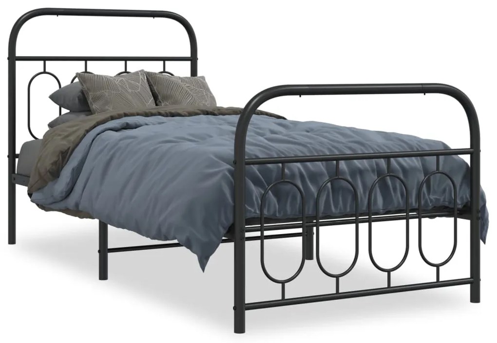 Estrutura de cama com cabeceira e pés 90x190 cm metal preto