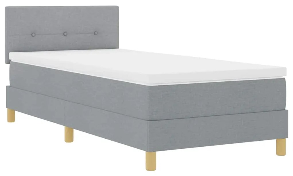 Cama Box Spring com Colchão &amp; LED Cinza Claro 100x200 cm Tecido
