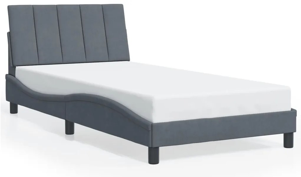 Estrutura de cama c/ luzes LED 100x200cm veludo cinzento-escuro