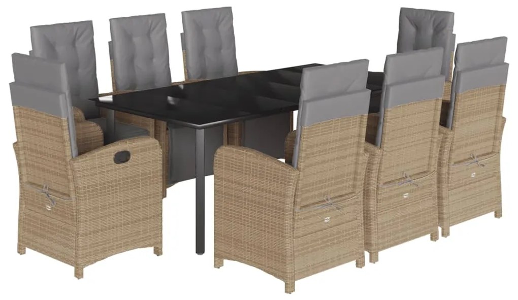 vidaXL 9 pcs conjunto de jantar p/ jardim com almofadões vime PE bege