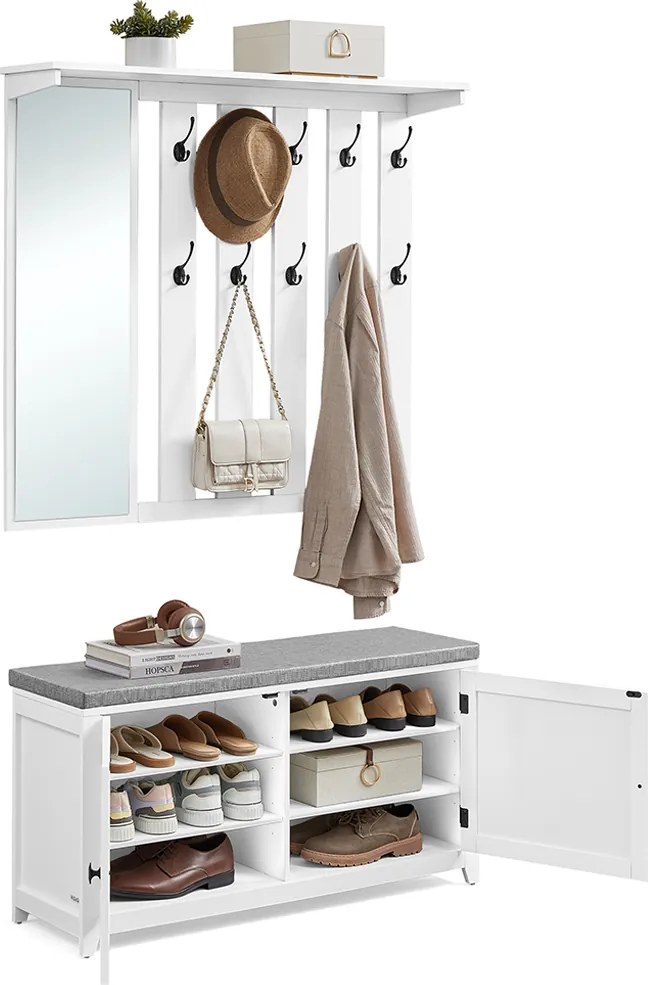 Conjunto de bengaleiro de parede Ebanco de sapatos com 10 ganchos duplos 102 cm de largura Branco