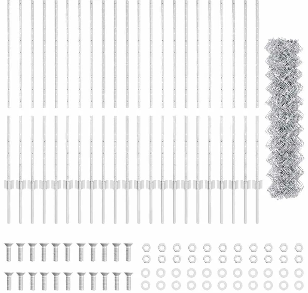 Cerca de Cadeado com 44 U Posts Prateado 1.2m x 25m Aço