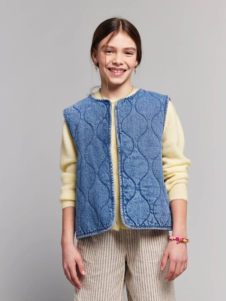 Veste sem mangas em denim azul medio