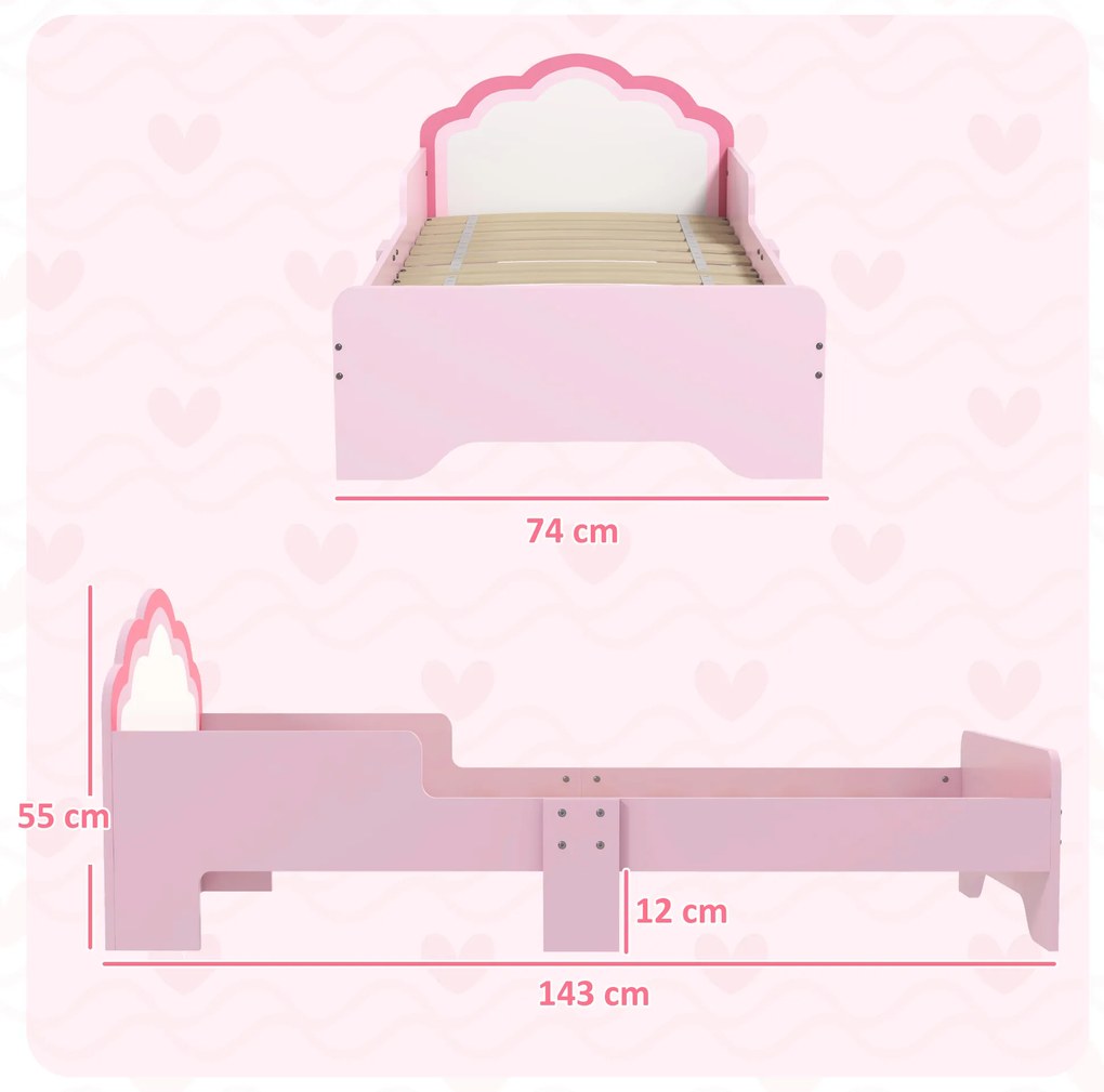 Cama para Crianças 70x140 cm (SEM COLCHÃO) com Barreira Antiqueda e Estrado Cama Infantil com Cabeceira em Forma de Nuvem Rosa