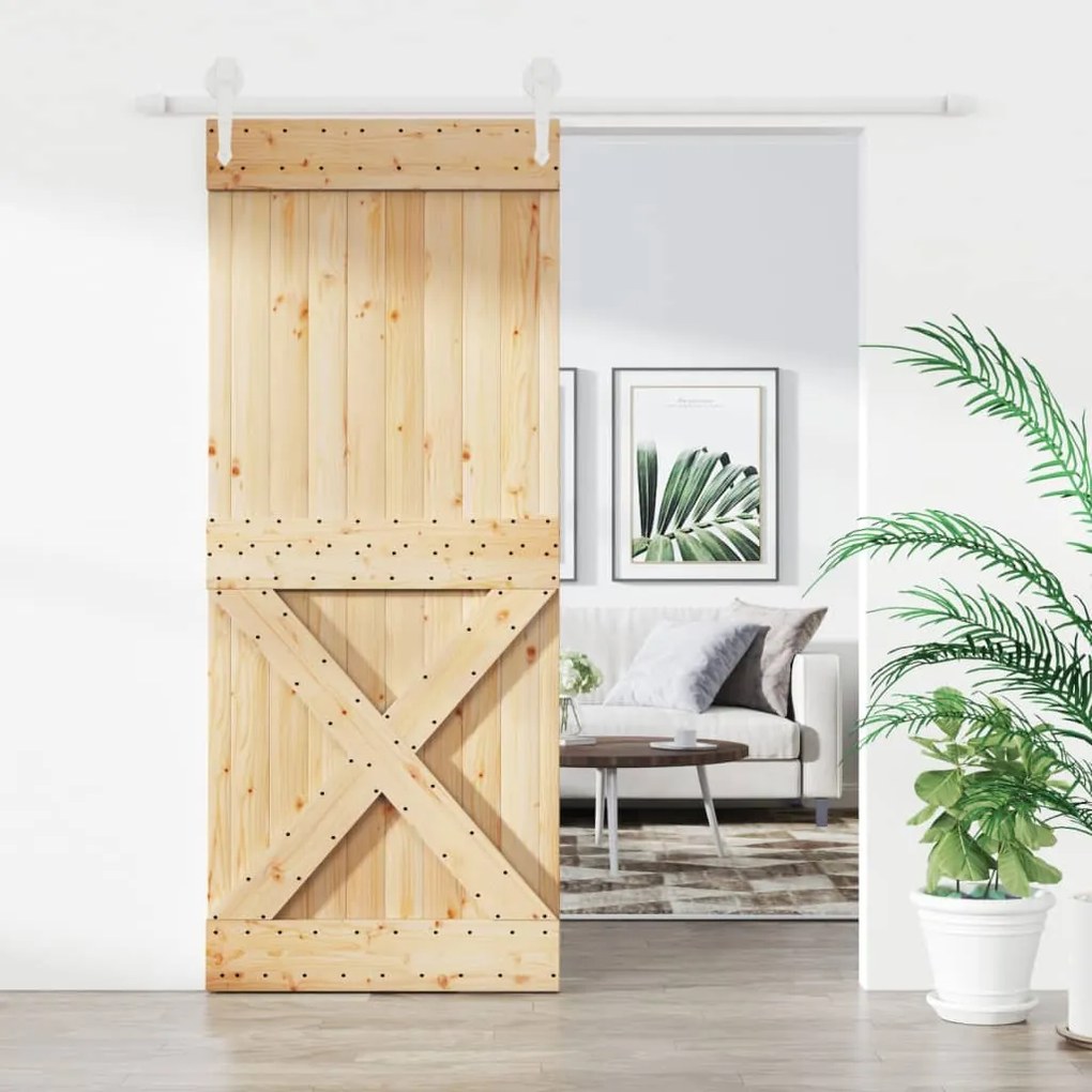 vidaXL Porta de correr com ferragens 85x210 cm madeira de pinho maciça