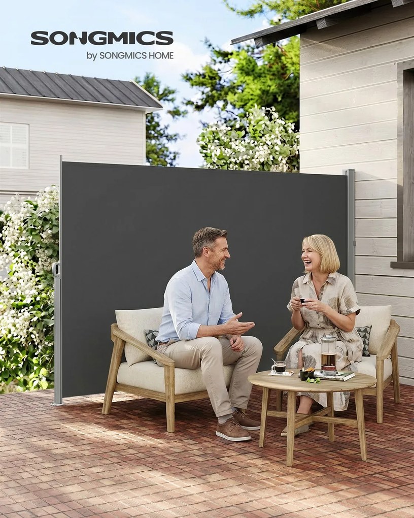 Toldo lateral de 180 x 500 cm com caixa em aço antracite