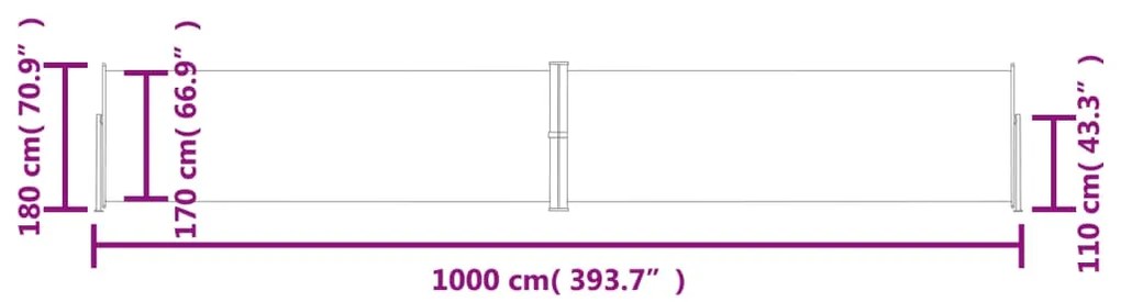 Toldo lateral retrátil 180x1000 cm preto