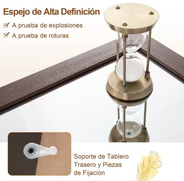 Espelho decorativo retangular 100 x 66 cm  com moldura em madeira de abeto e vidro de alta definição para casa de banho ou quarto Cor Nogueira