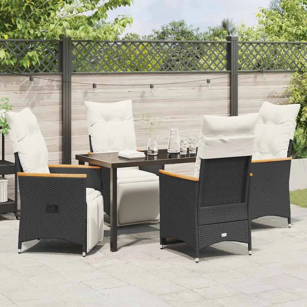 Conjunto de Jantar de Jardim de 5 Peças com Almofadas Pretas em Rattan