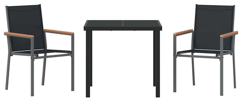 Conjunto de Jantar para Jardim 3 Peças - Preto, Textilene e Aço