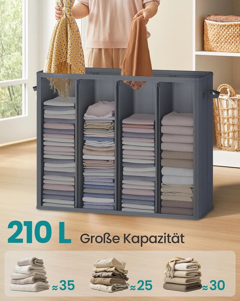 Cesto para roupa suja com três compartimentos (210L) 84 x 33 x 75 cm Cinzento