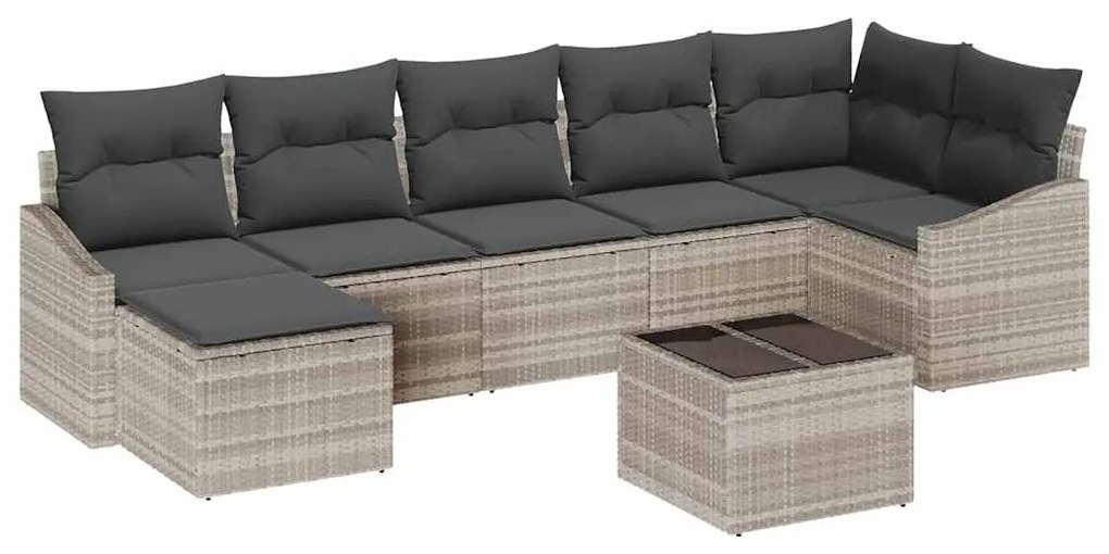 Conjunto de Jantar para Jardim com 8 Peças e Almofadas Cinzas em Ratta