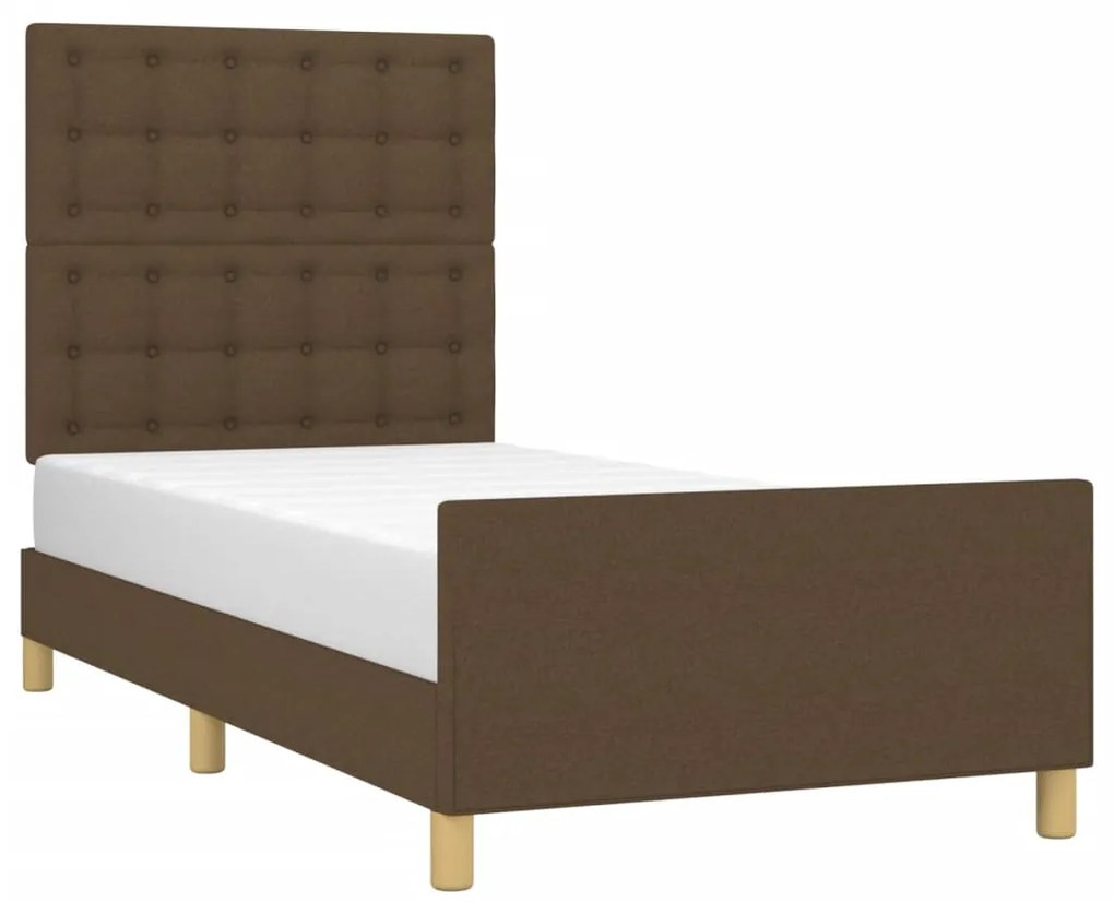 Estrutura de cama c/ cabeceira tecido 80x200 cm castanho-escuro