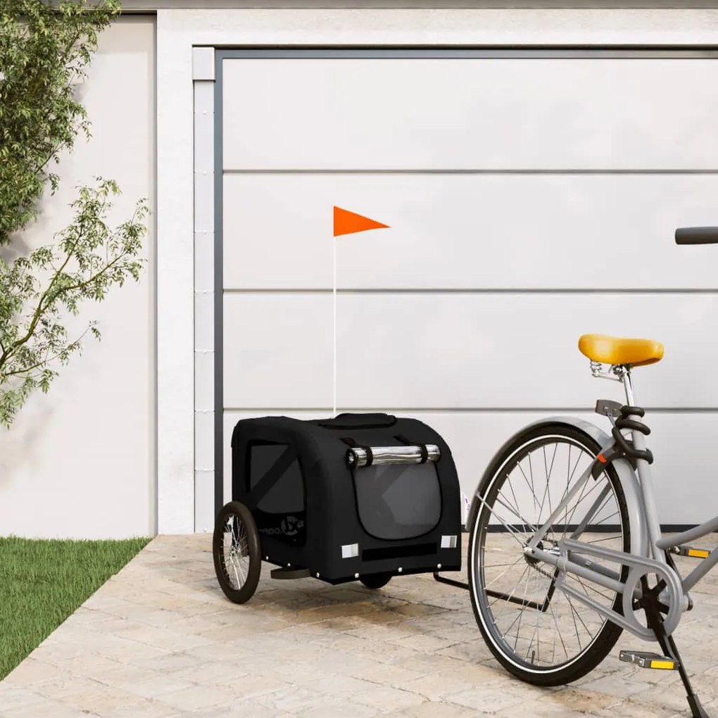 vidaXL Reboque bicicleta p/ animais tecido oxford/ferro preto