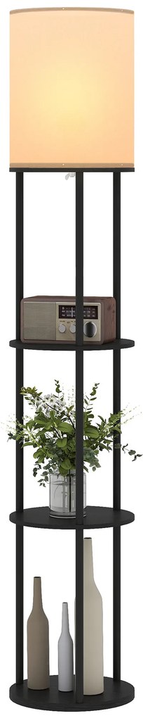 Candeeiro de Pé com Prateleiras 3 Temperaturas de Cor Controlo Remoto e Casquilho E27 Ø29x158 cm Preto