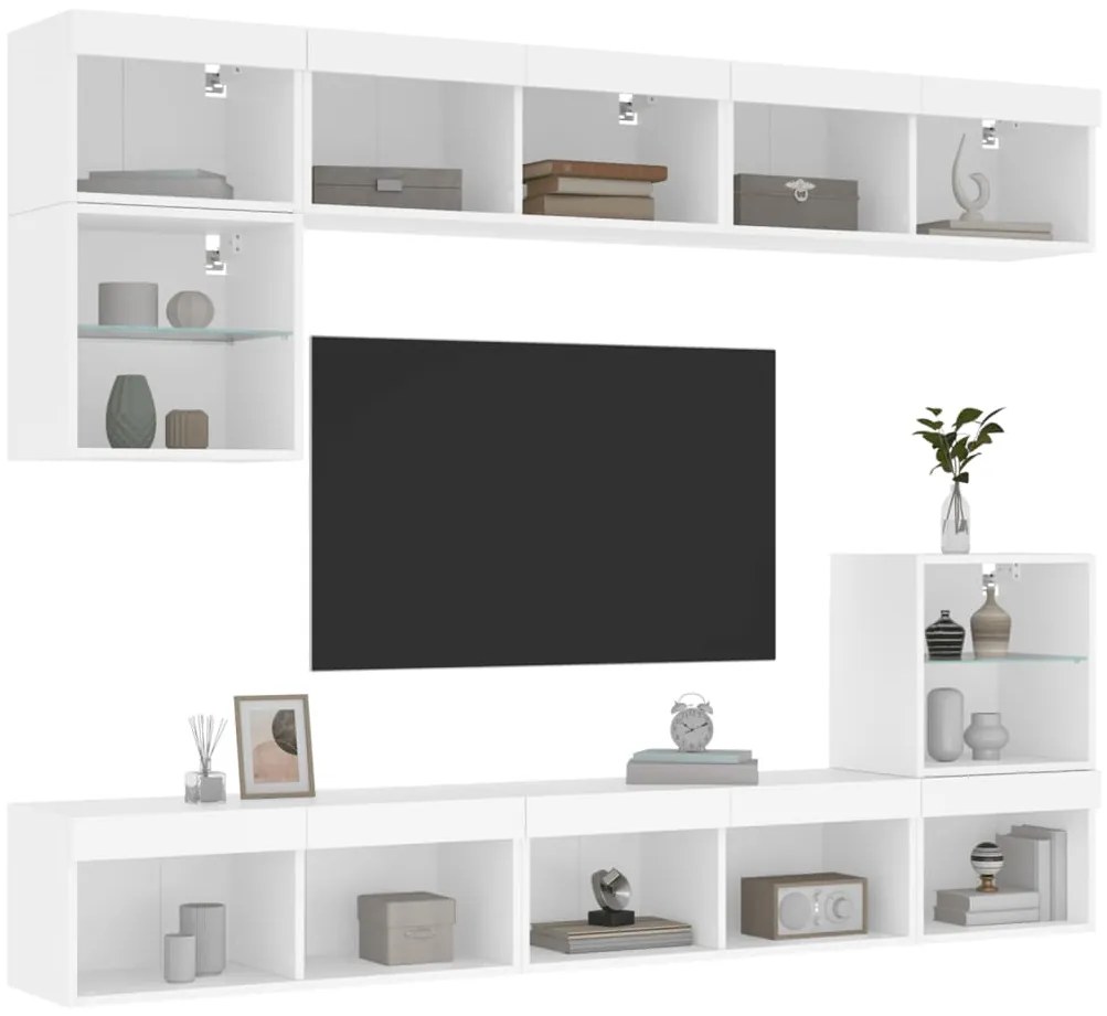8pcs móveis de parede p/ TV c/ LEDs derivados de madeira branco