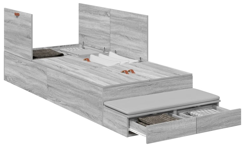 Cama de Armazenamento Cinzento Sonoma 90x190 cm