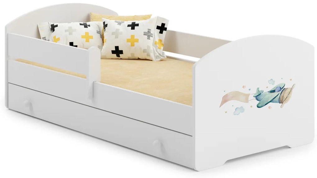 Cama infantil branca avião com gaveta LUK 160x80 - colchão e estrado incluído
