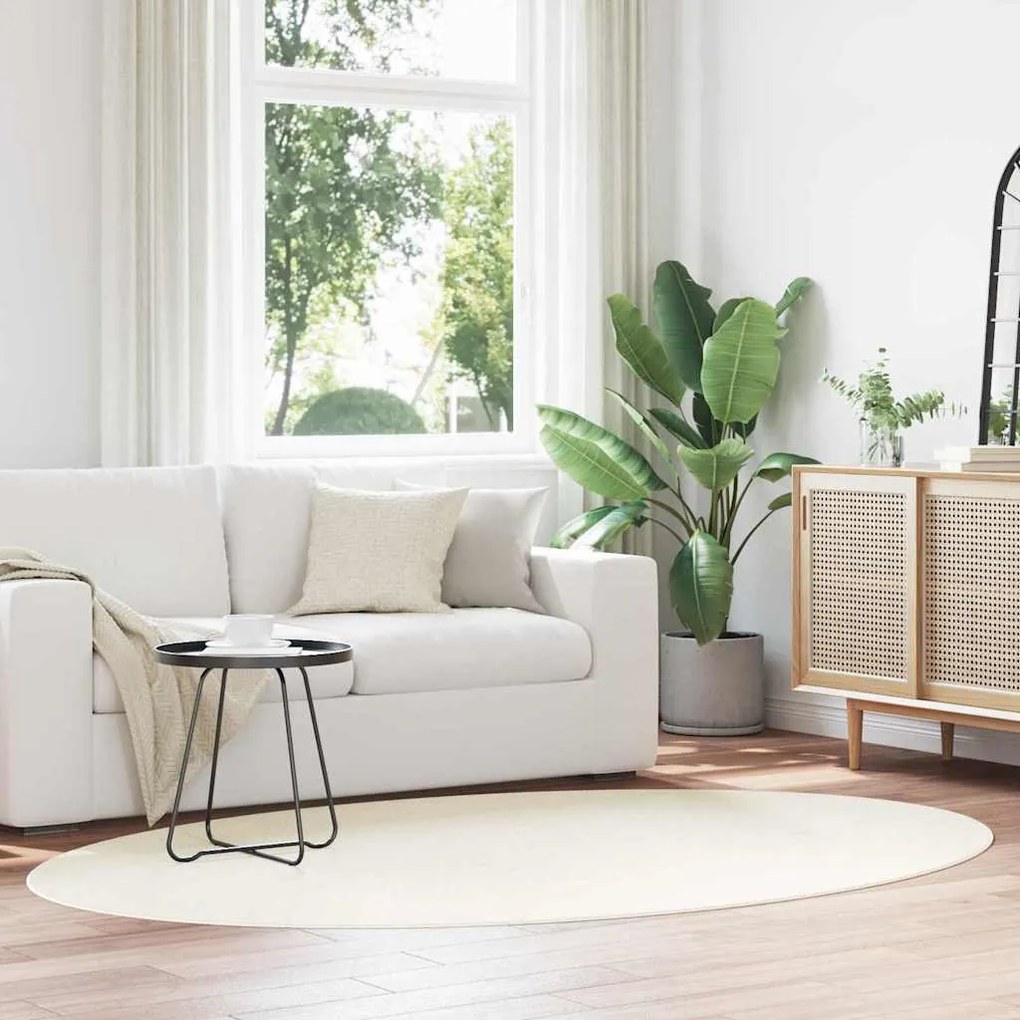 vidaXL Tapetes de área Oval HUARTE Creme 160 x 230 cm 100% Poliéster