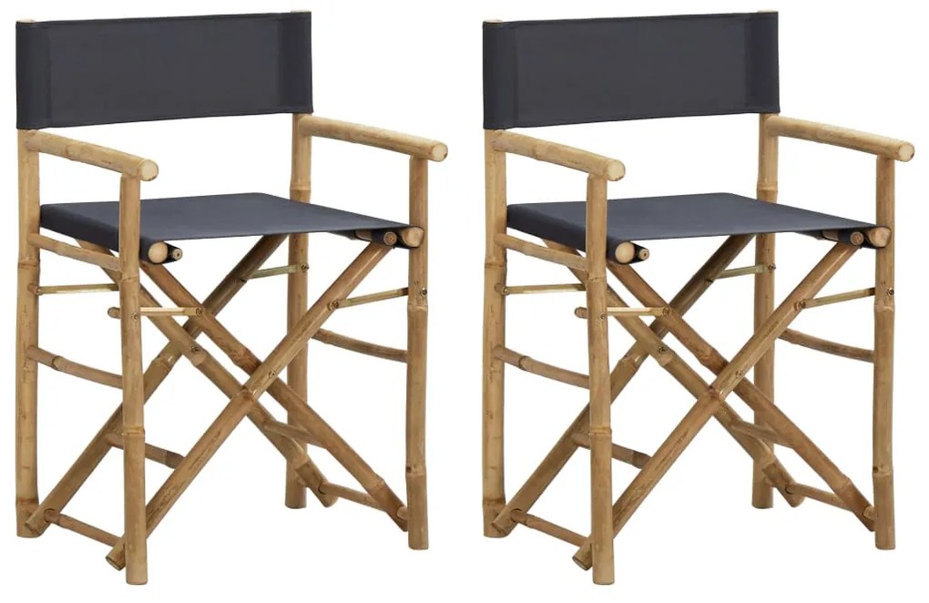 vidaXL Cadeiras realizador dobráveis 2 pcs bambu e tecido cinza-escuro