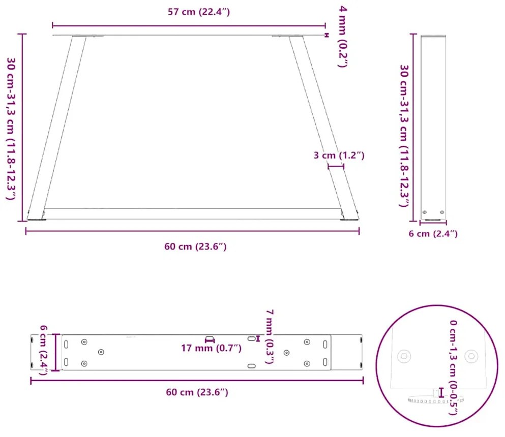 Pés para mesa de centro em formato de V, 2 peças, aço natural, 60x(30-