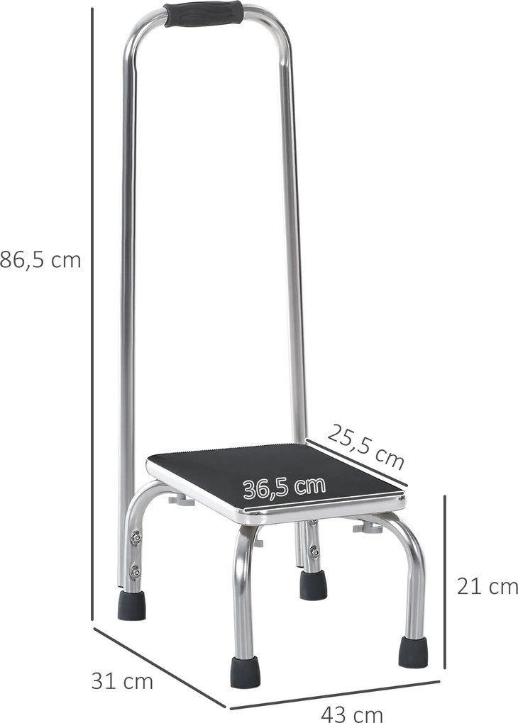 Degrau com barra de apoio para idosos 43  x 31  x 86,5 cm- degrau de segurança - Degrau de acesso à banheira Aço galvanizado cinzento metalizado, pret