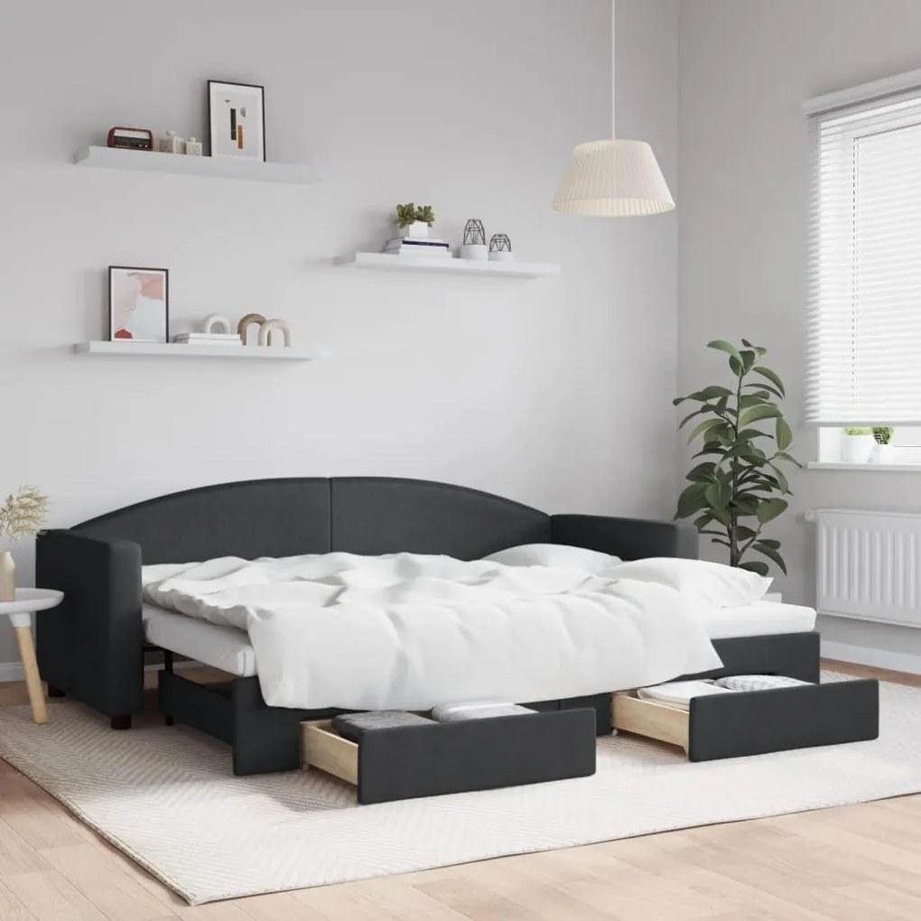 vidaXL Sofá-cama com gavetão e gavetas 80x200 cm tecido preto