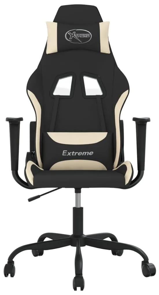 Cadeira de gaming c/ apoio para os pés tecido preto e creme