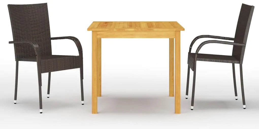 3 pcs conjunto de jantar para jardim castanho