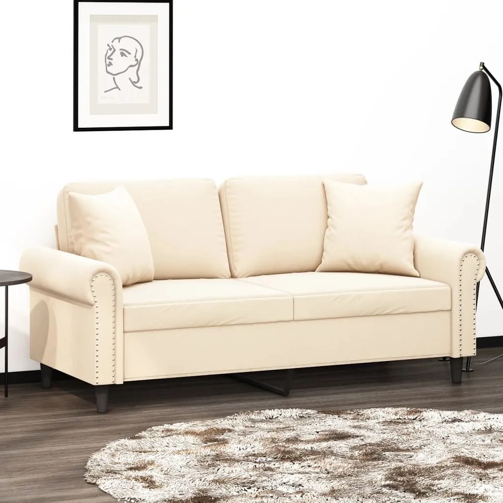 vidaXL Sofá 2 lugares c/ almofadas/almofadões 140 cm veludo creme
