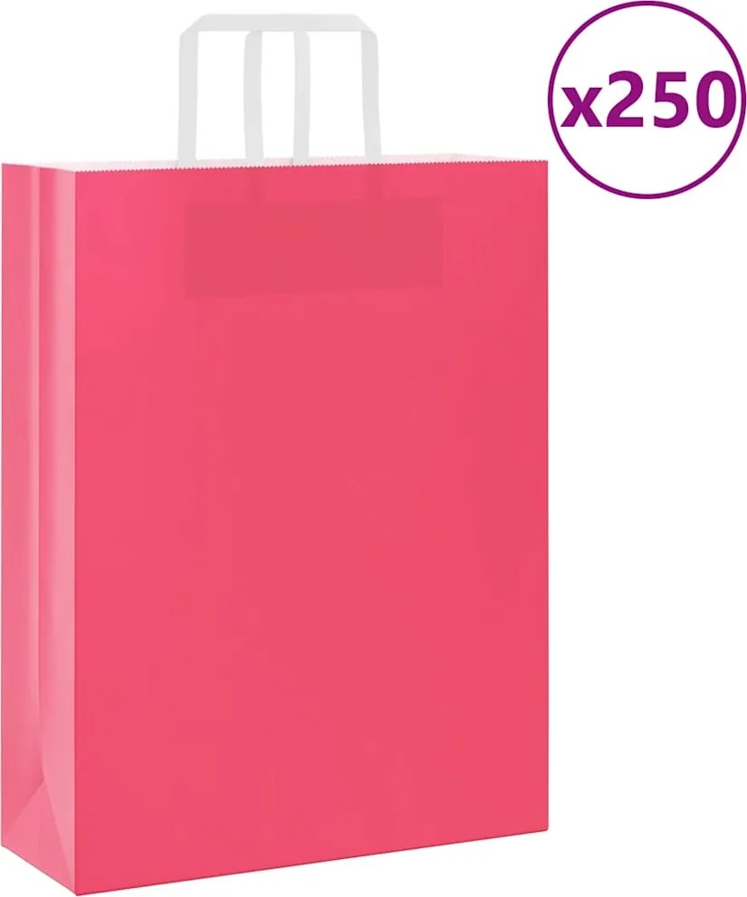 vidaXL Sacos de papel 250 unid com alças rosa 32x12x42 cm