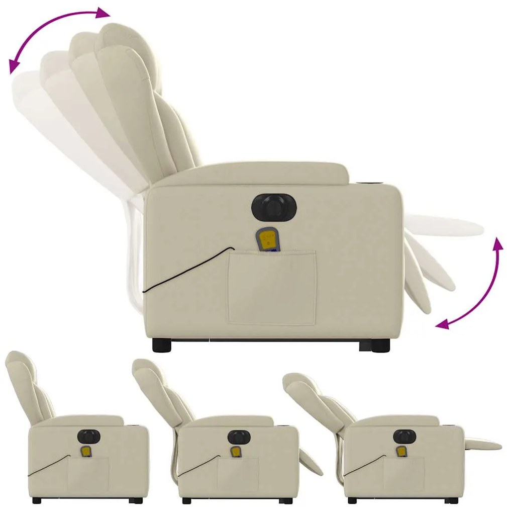 Poltrona reclinável elevatória elétrica couro artificial creme