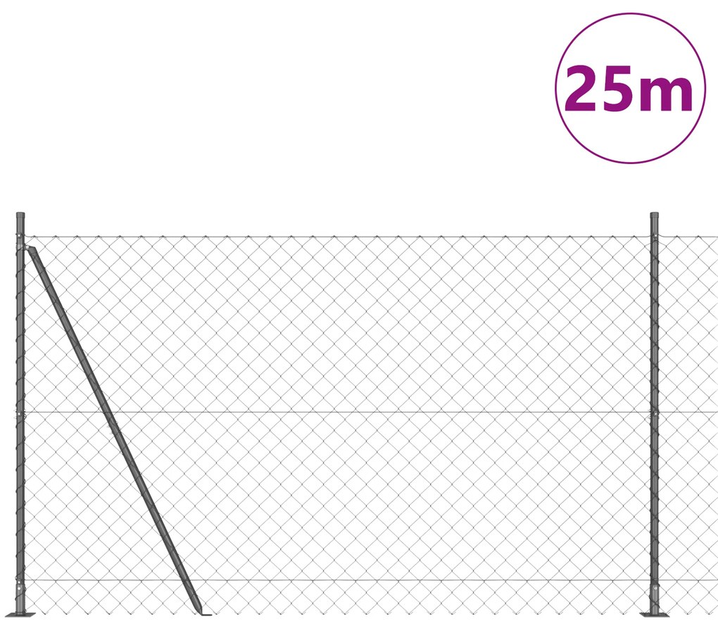 Cerca de Cadeia com 13 Postes Flangeados 1.4x25 m Aço Galvanizado