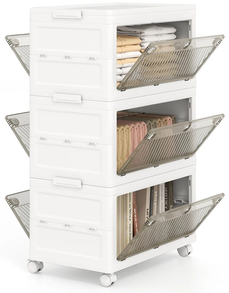Pacote com 4 caixas de armazenamento de plástico com tampa para quarto e sala de estar - branco